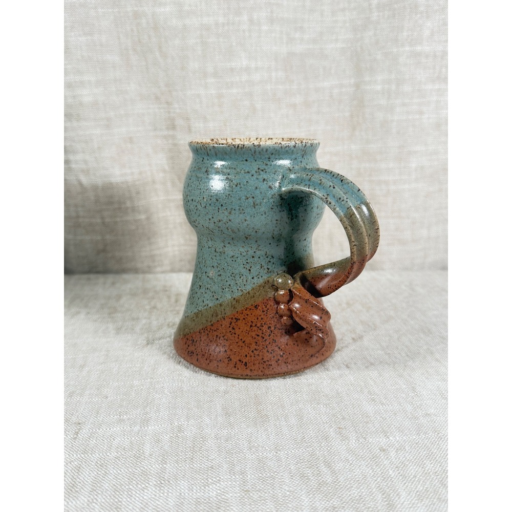 Studio Pottery Mug Unisex OS Teal Brown Good Vintage Hand Thrown Stoneware